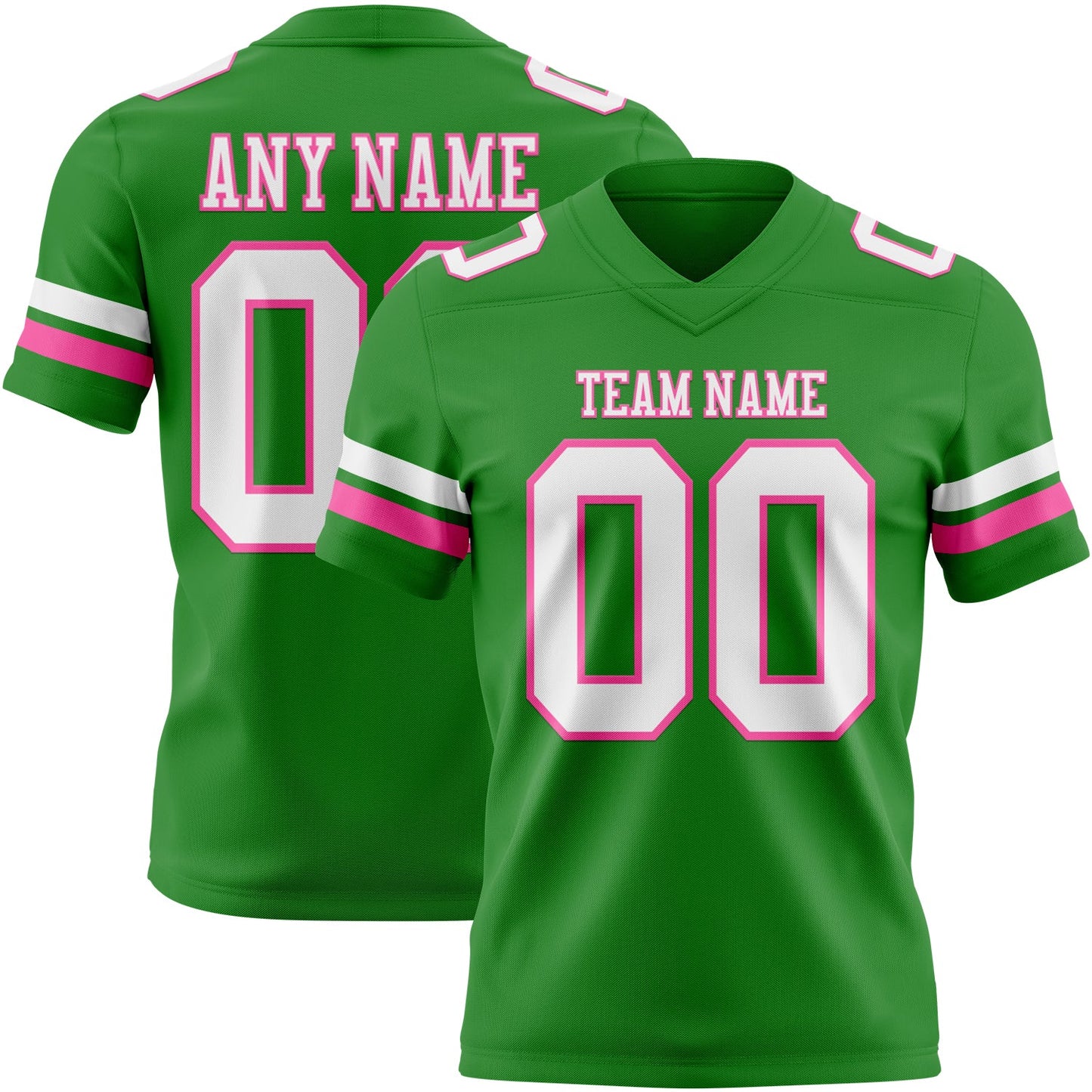 Custom Grass Green White-Pink Authentic Football Jersey - Main View