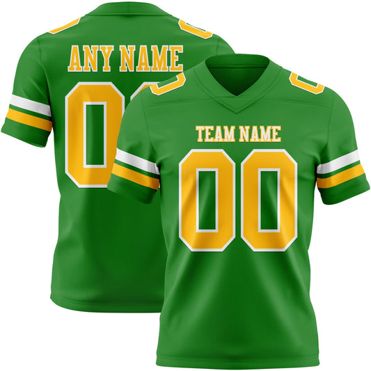 Custom Grass Green Gold-White Authentic Football Jersey - Main View