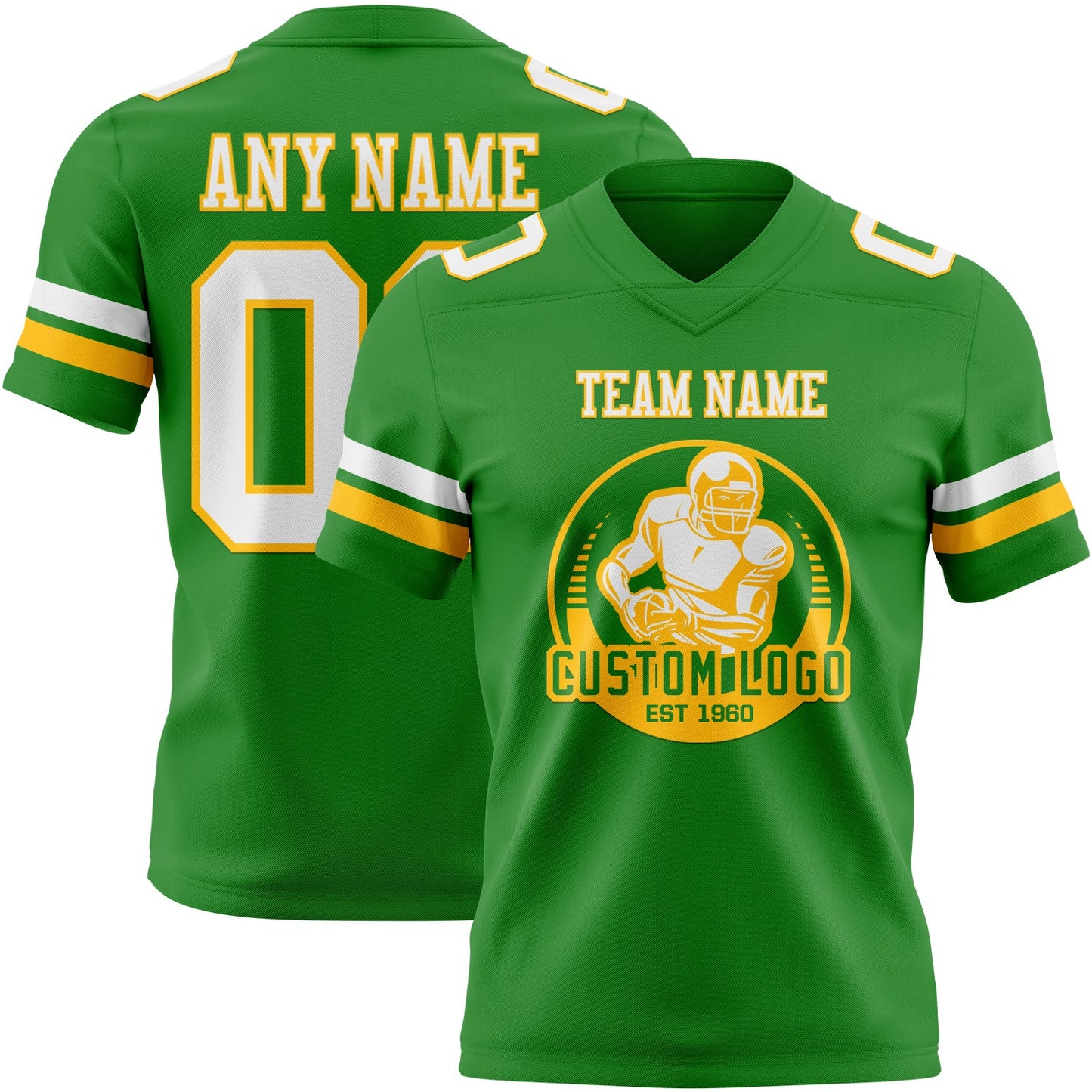 Custom Grass Green White-Gold Authentic Football Jersey view 2