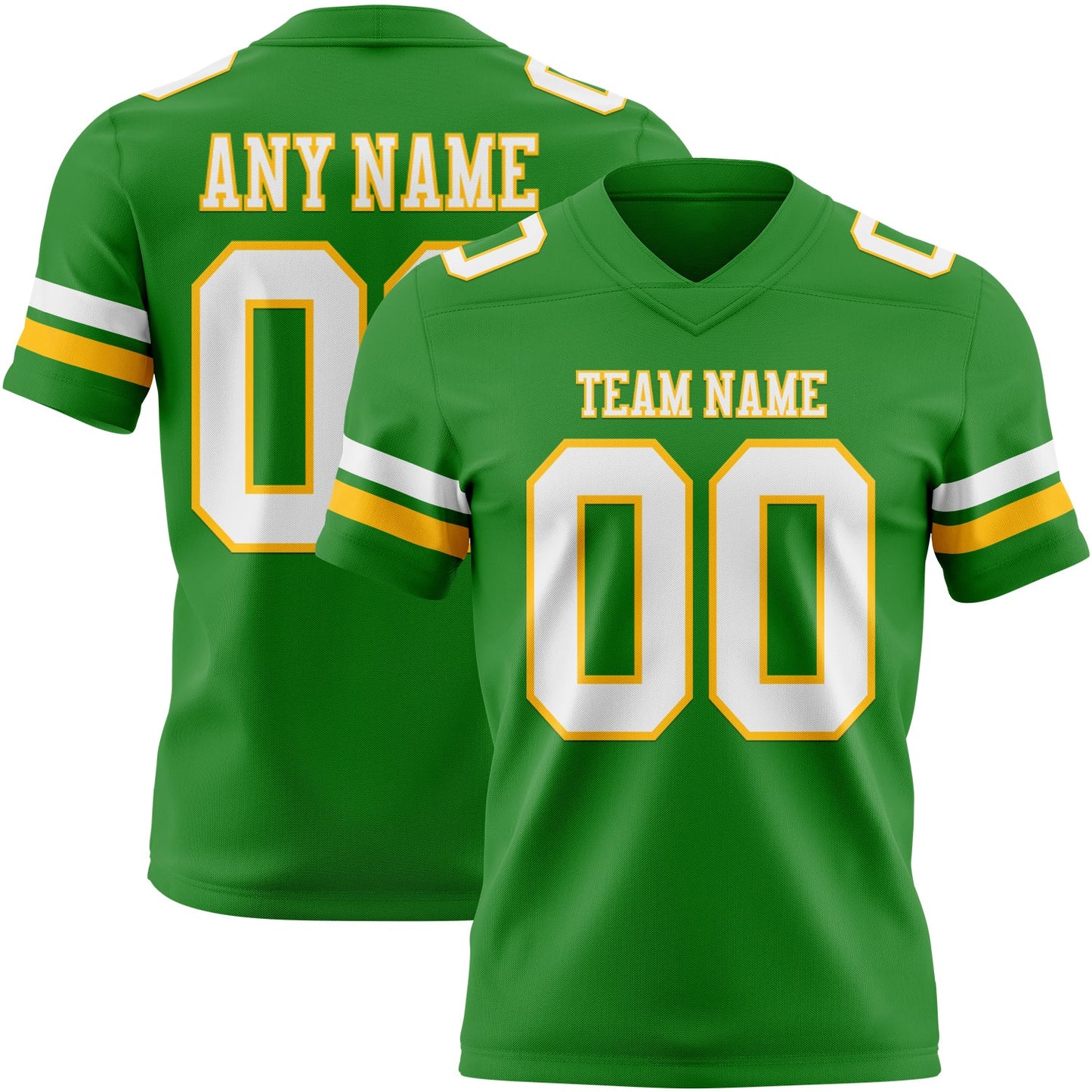 Custom Grass Green White-Gold Authentic Football Jersey - Main View