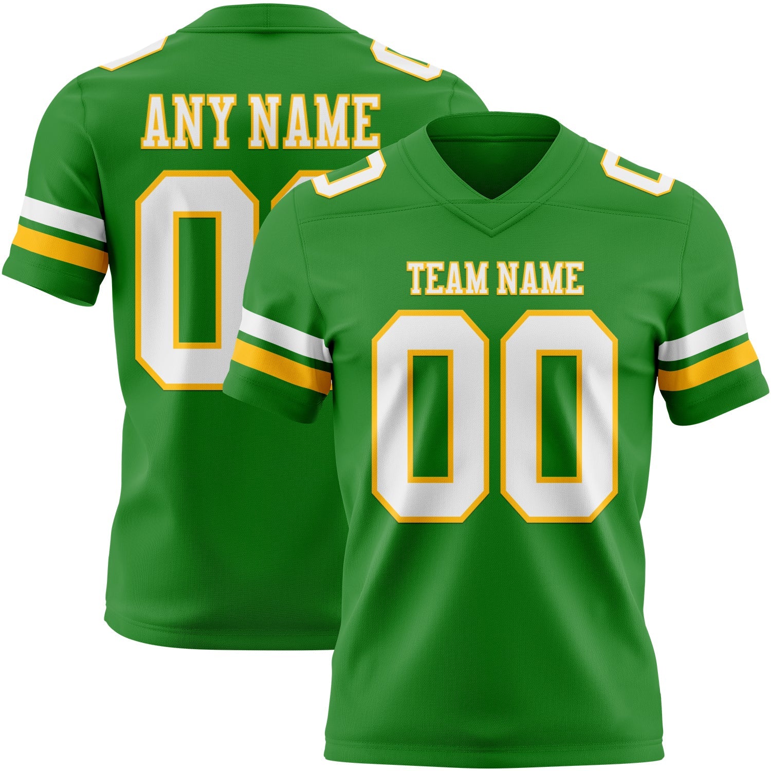 Custom Grass Green White-Gold Authentic Football Jersey - Main View