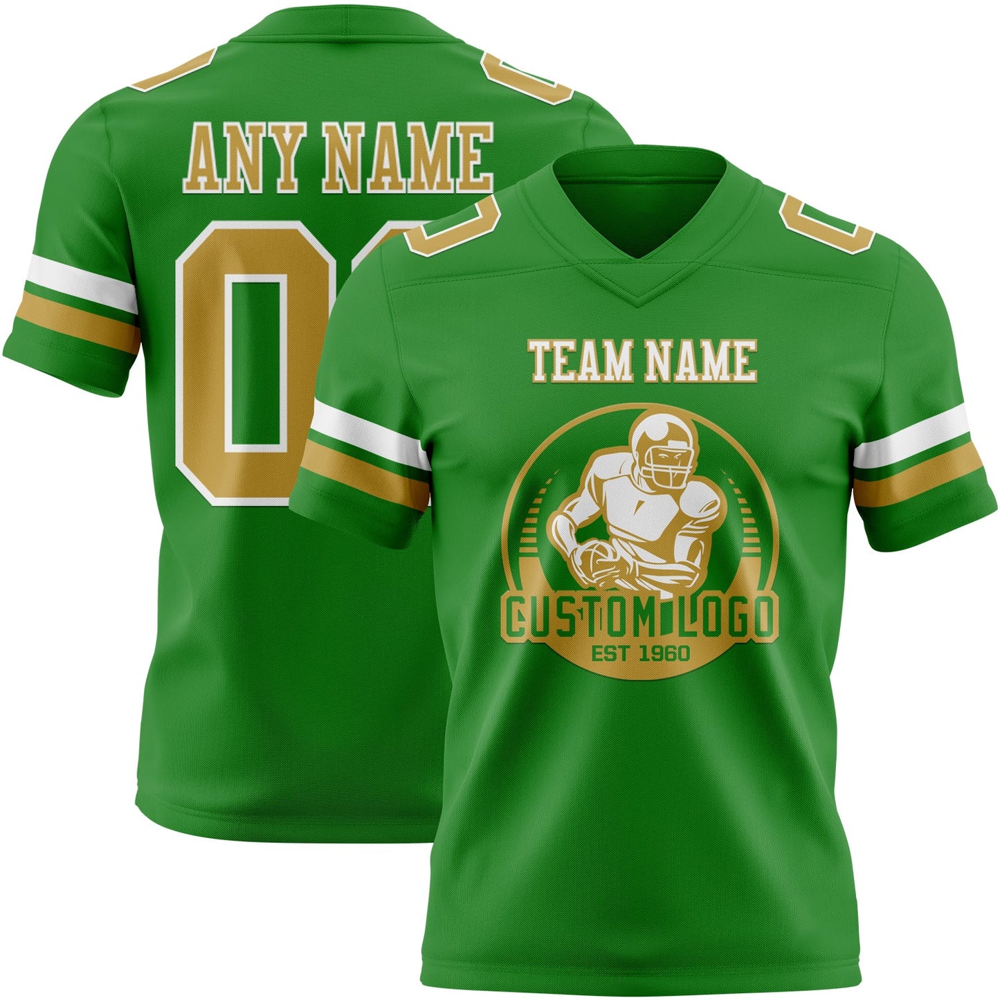 Custom Grass Green Old Gold-White Authentic Football Jersey view 2