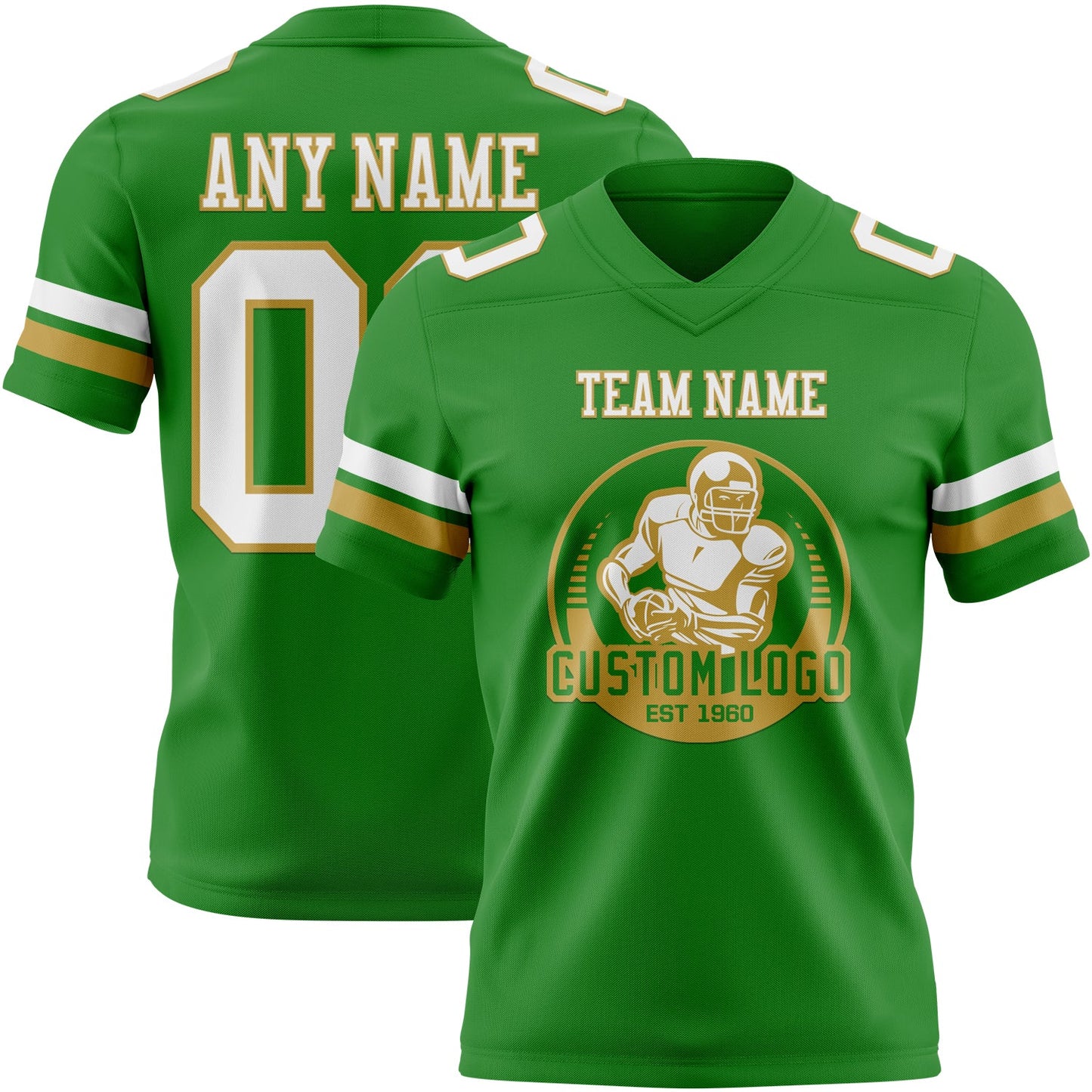 Custom Grass Green White-Old Gold Authentic Football Jersey view 2