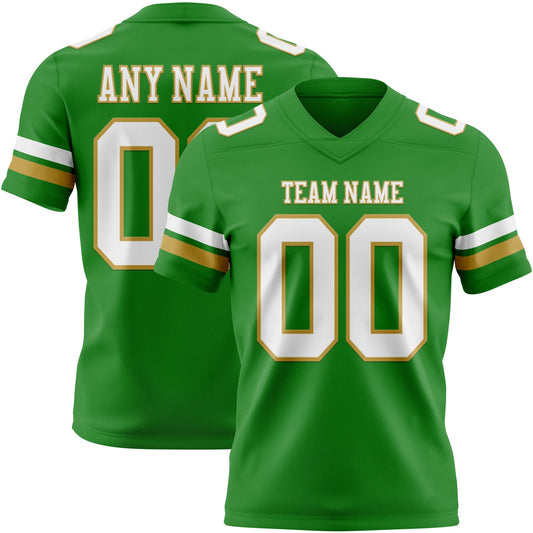 Custom Grass Green White-Old Gold Authentic Football Jersey - Main View