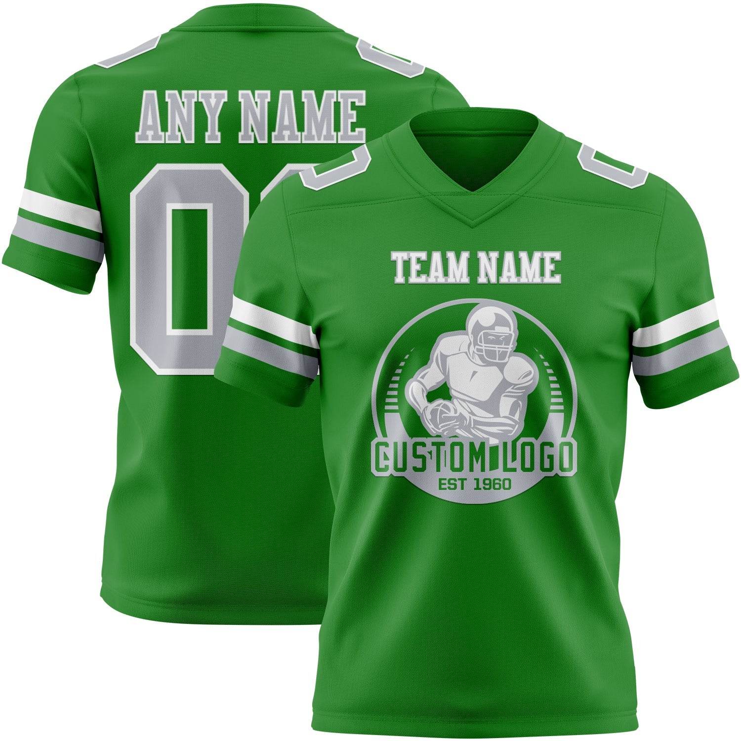 Custom Grass Green Gray-White Authentic Football Jersey view 2