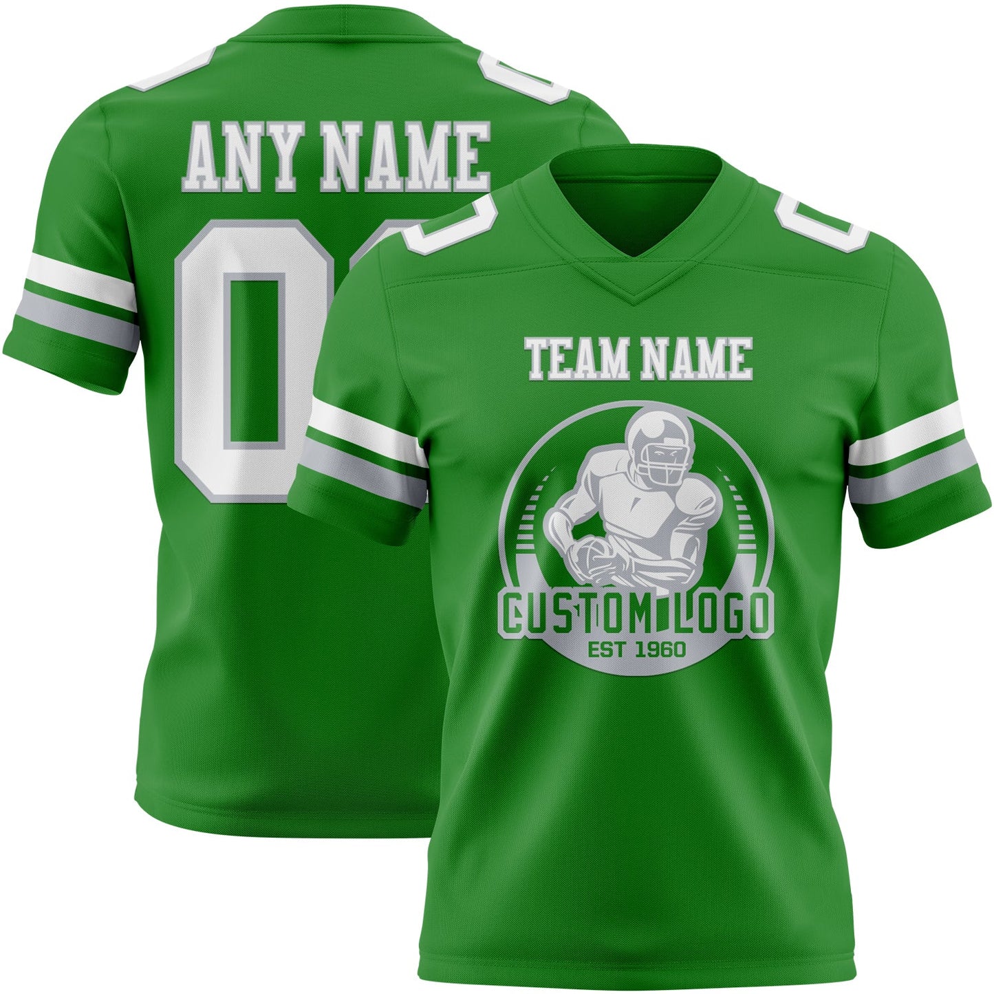 Custom Grass Green White-Gray Authentic Football Jersey view 2