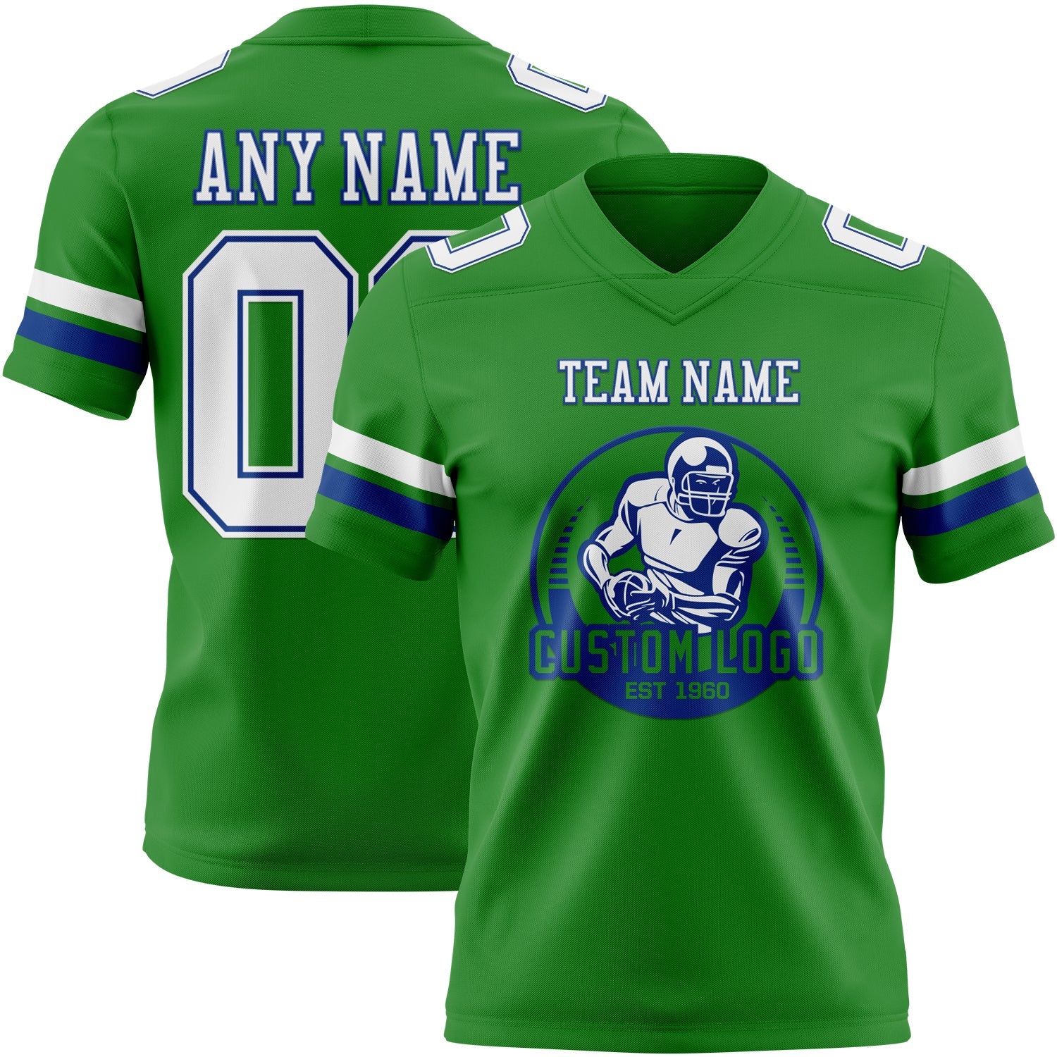 Custom Grass Green White-Royal Authentic Football Jersey view 2