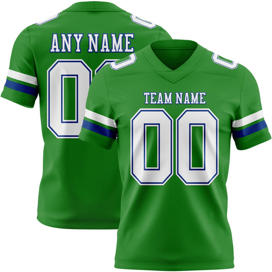 Custom Grass Green White-Royal Authentic Football Jersey - Main View