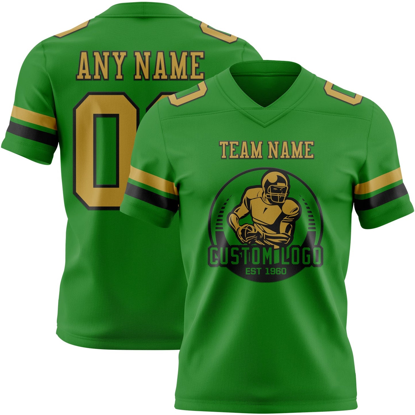 Custom Grass Green Old Gold-Black Authentic Football Jersey view 2