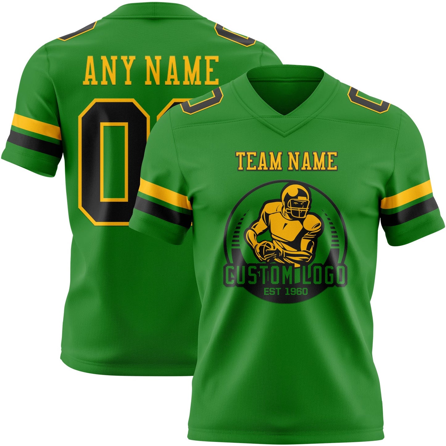 Custom Grass Green Black-Gold Authentic Football Jersey view 2