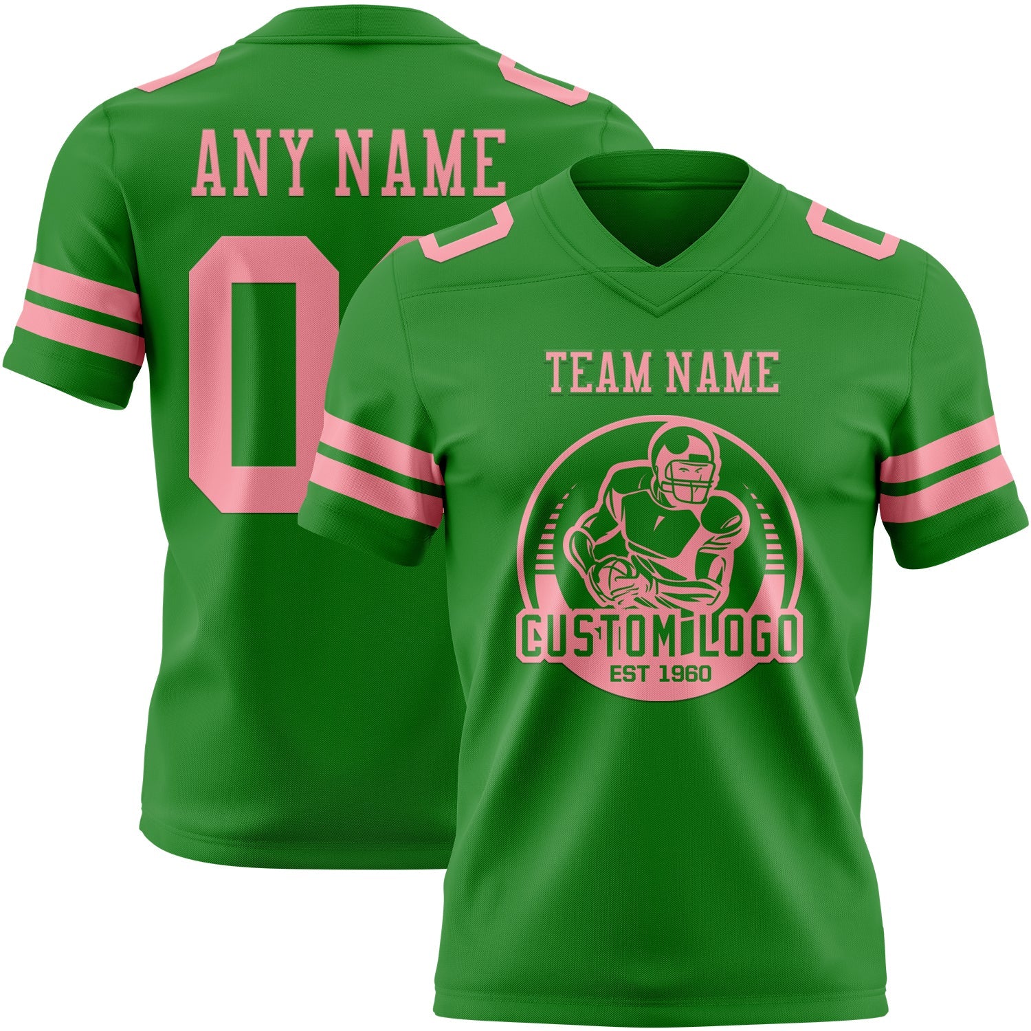 Custom Grass Green Medium Pink Authentic Football Jersey view 2