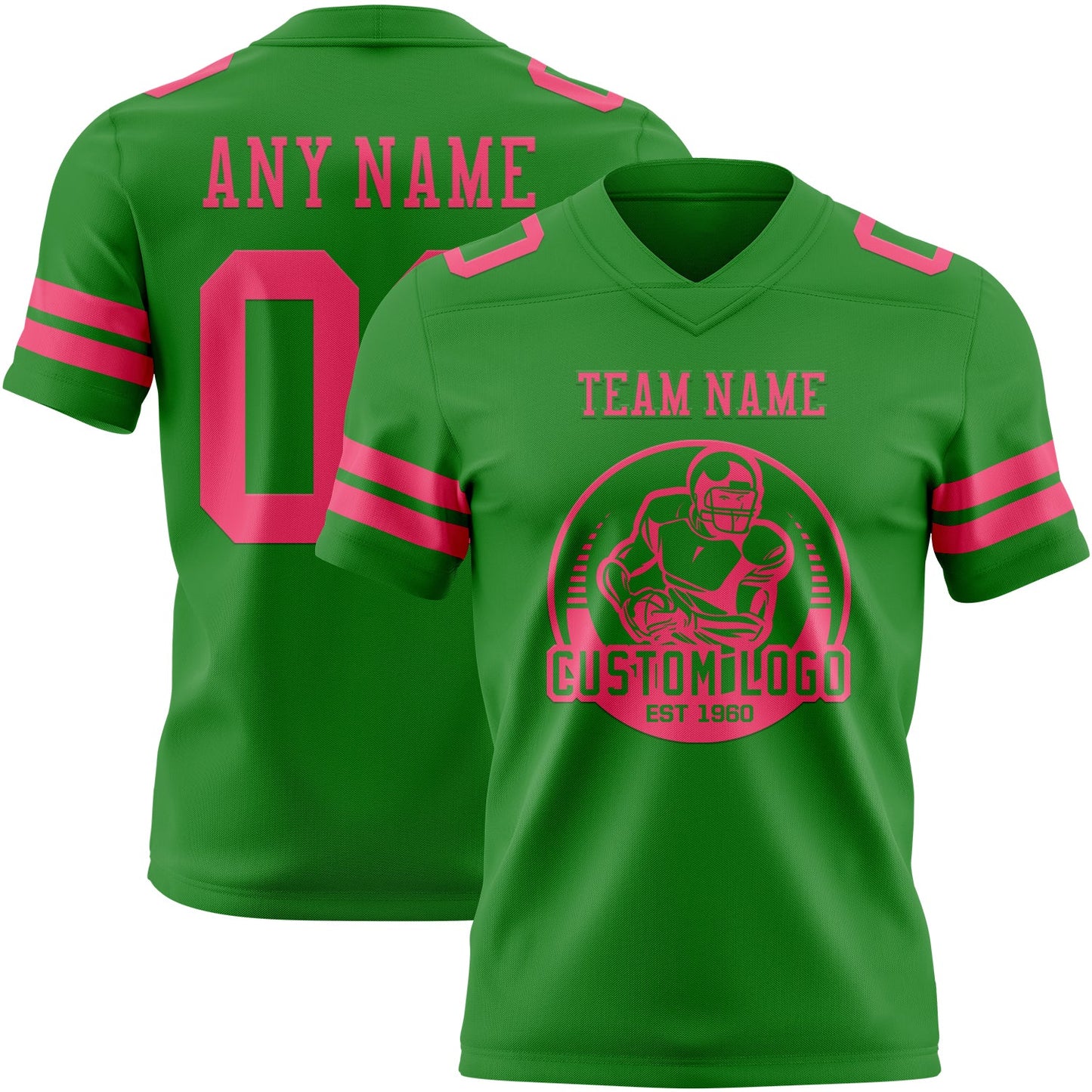 Custom Grass Green Neon Pink Authentic Football Jersey view 2
