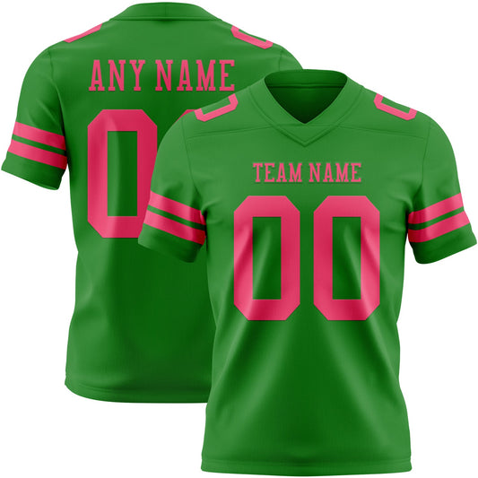 Custom Grass Green Neon Pink Authentic Football Jersey - Main View