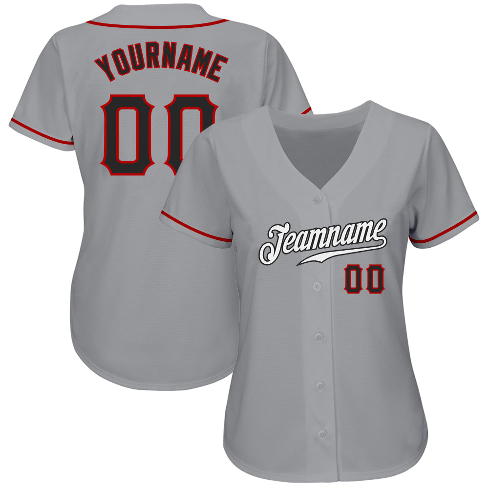Custom Gray Black-Red Authentic Baseball Jersey view 2