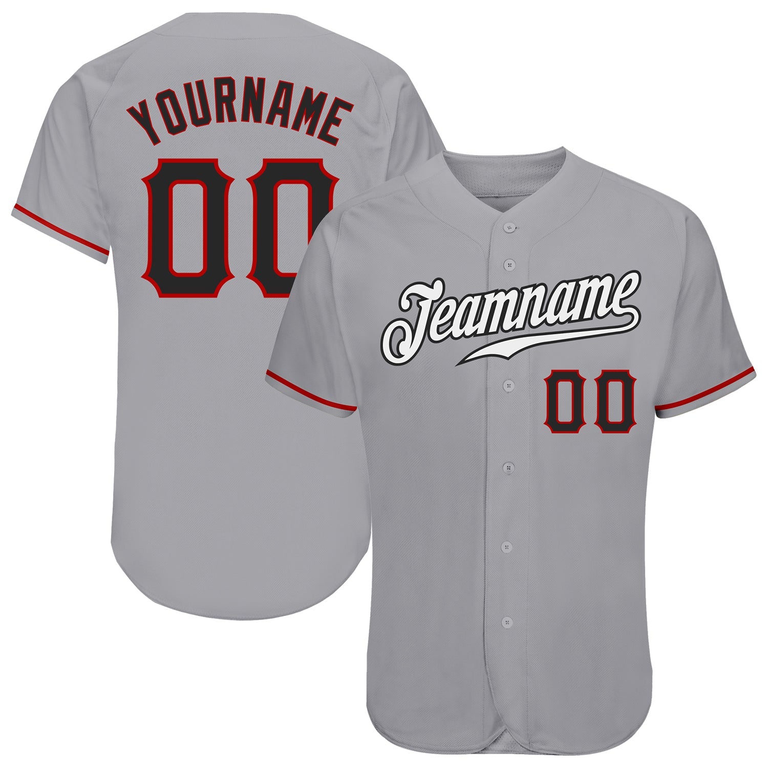 Custom Gray Black-Red Authentic Baseball Jersey - Main View