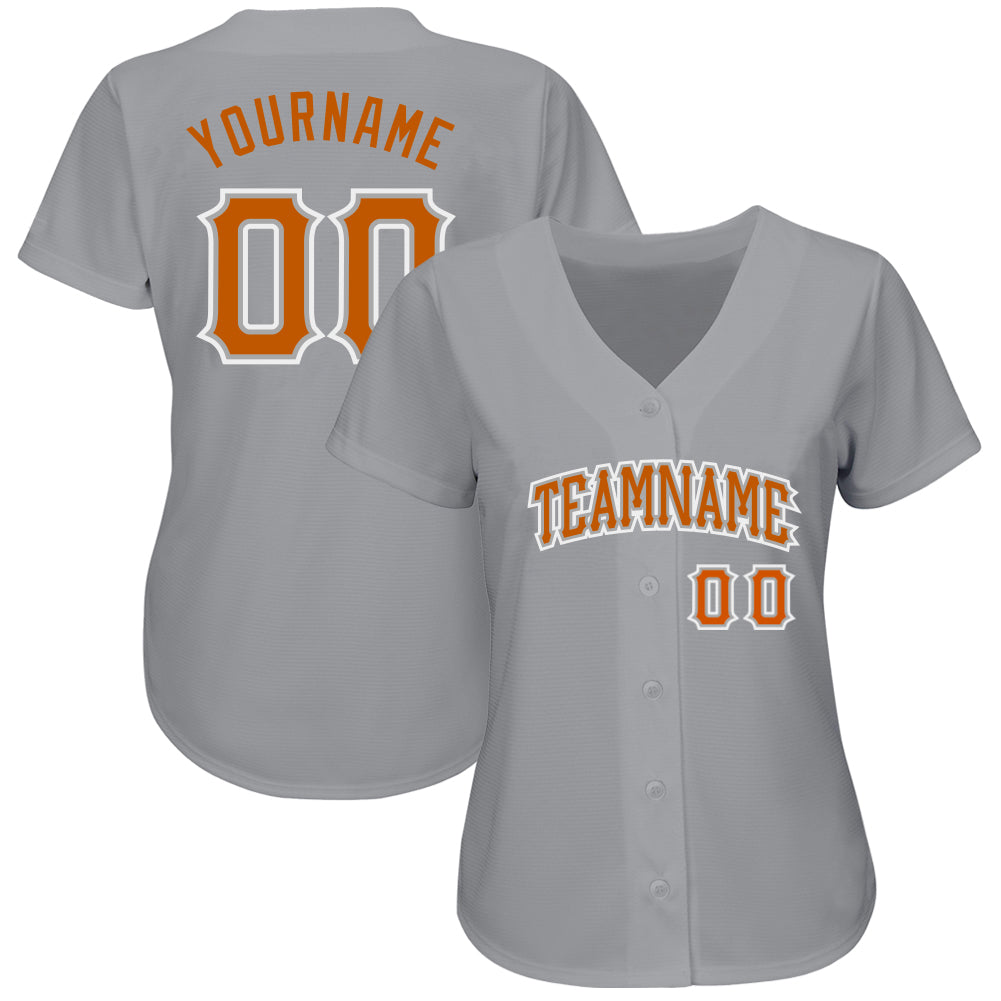 Custom Gray Texas Orange-White Authentic Baseball Jersey view 2