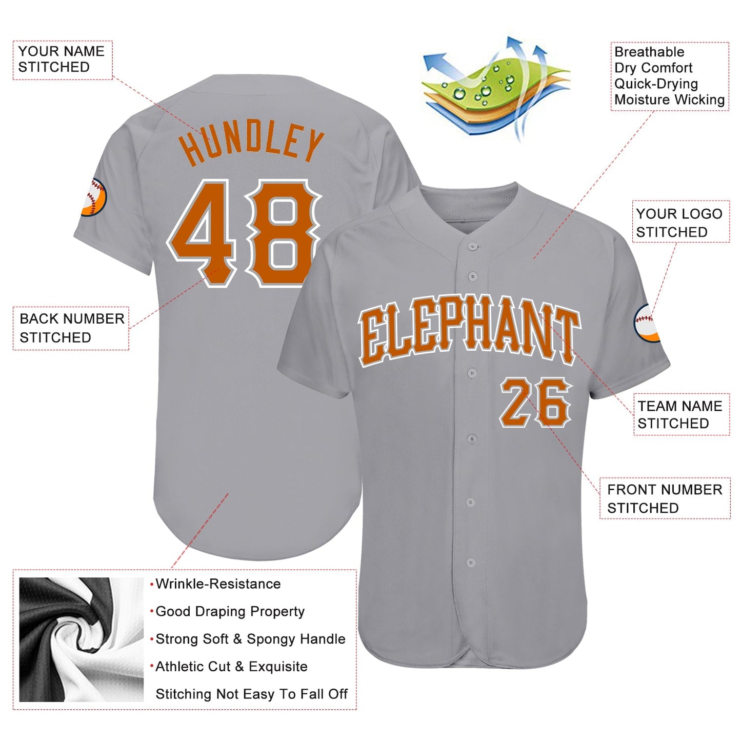 Custom Gray Texas Orange-White Authentic Baseball Jersey view 3