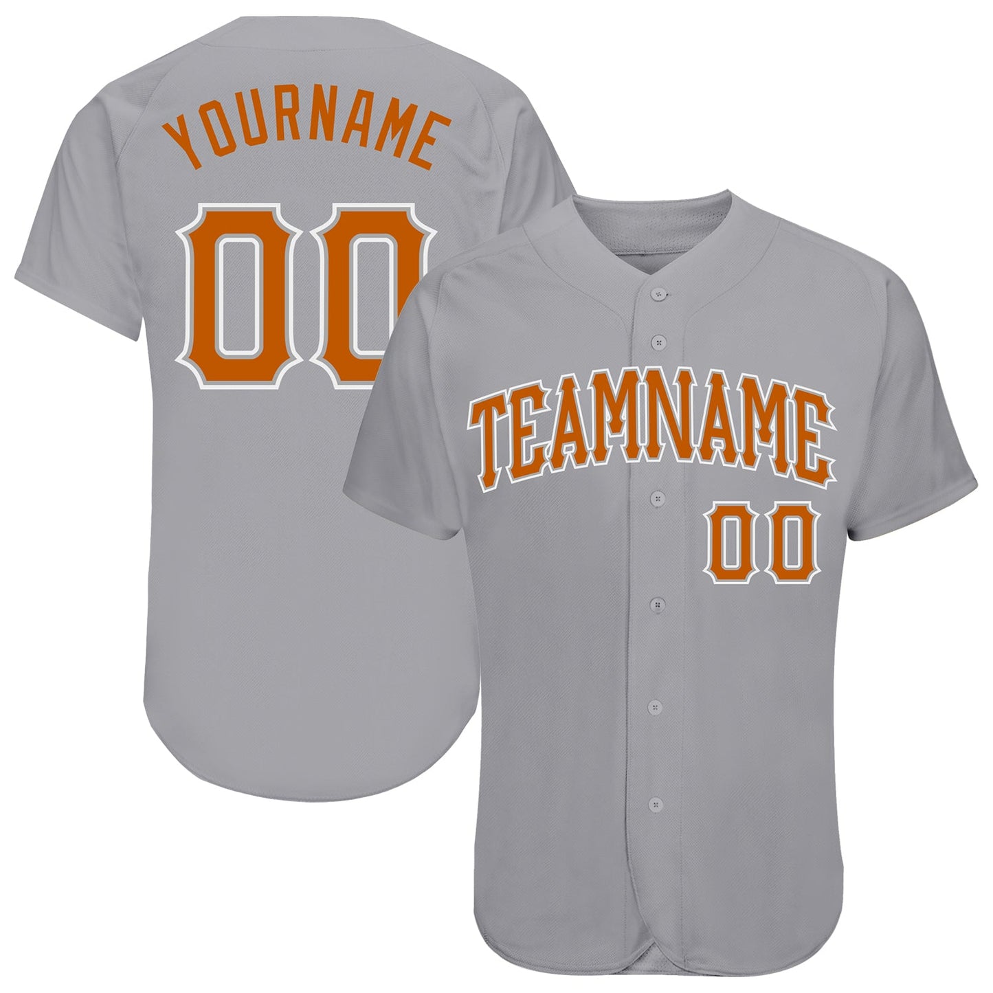 Custom Gray Texas Orange-White Authentic Baseball Jersey - Main View