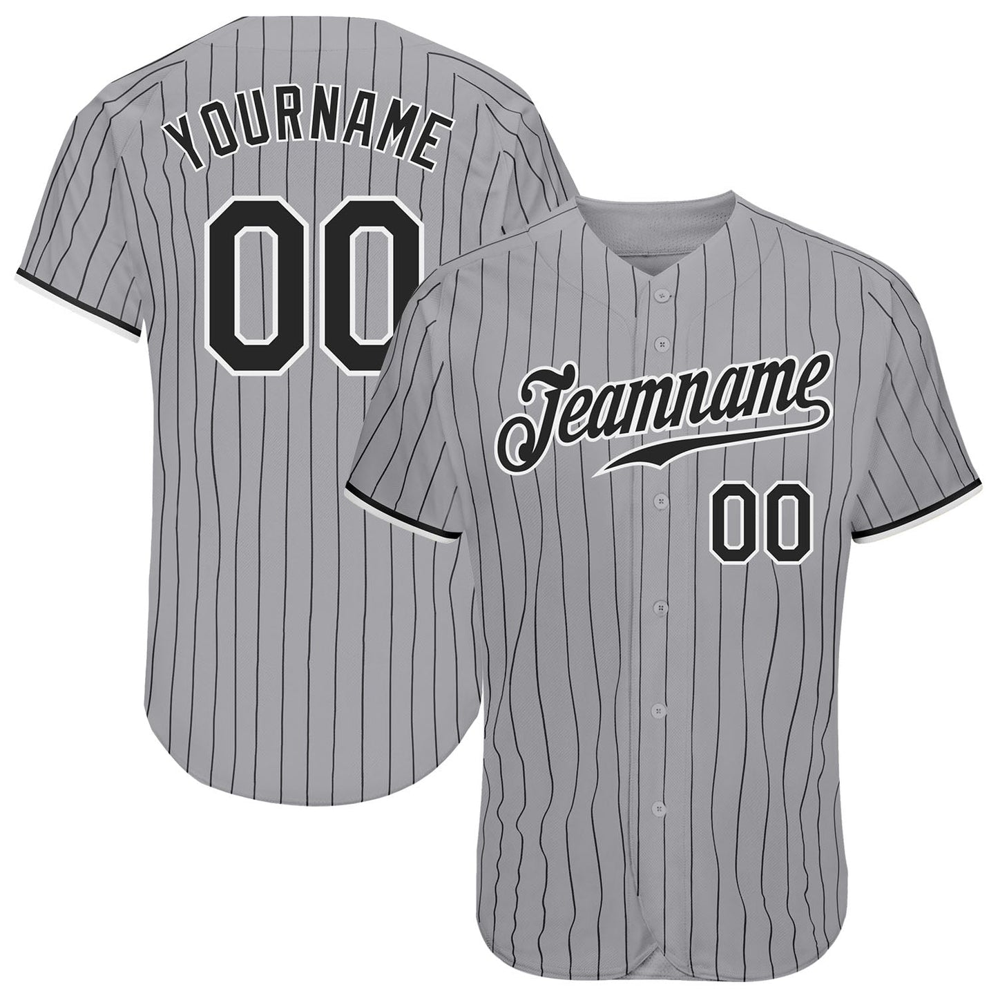 Custom Gray Black Pinstripe Black-White Authentic Baseball Jersey - Main View