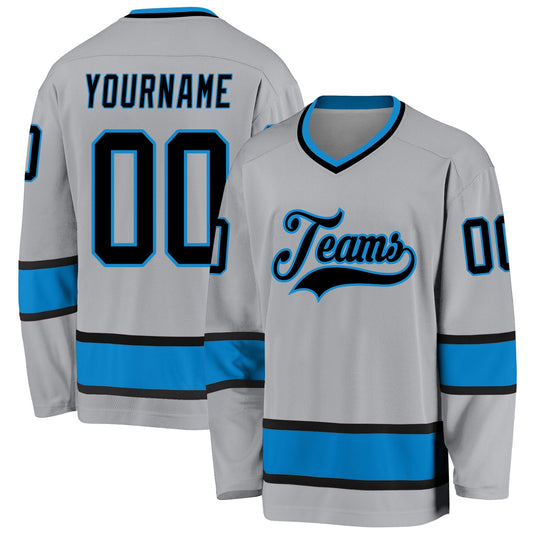 Custom Gray Black-Blue Hockey Jersey - Main View