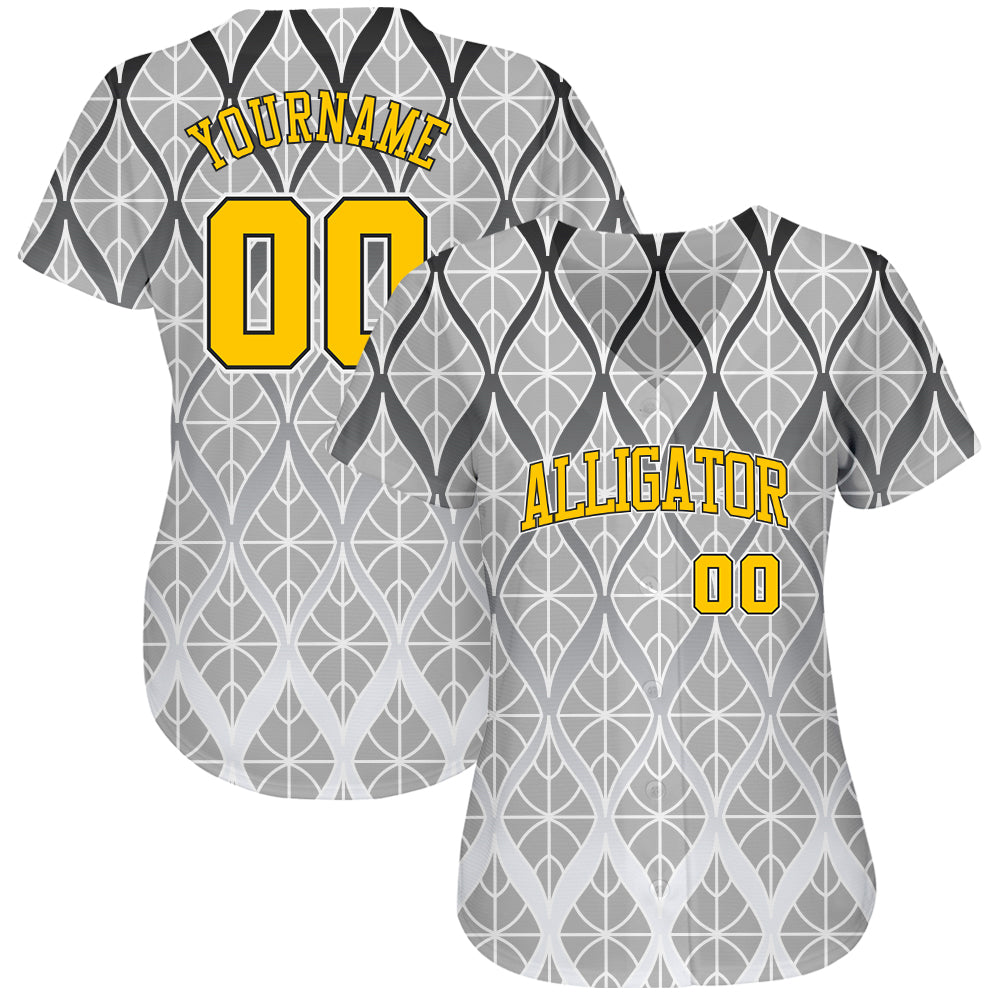 Custom Gray Gold-Black 3D Pattern Design Authentic Baseball Jersey view 2