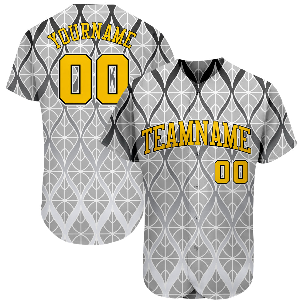 Custom Gray Gold-Black 3D Pattern Design Authentic Baseball Jersey - Main View