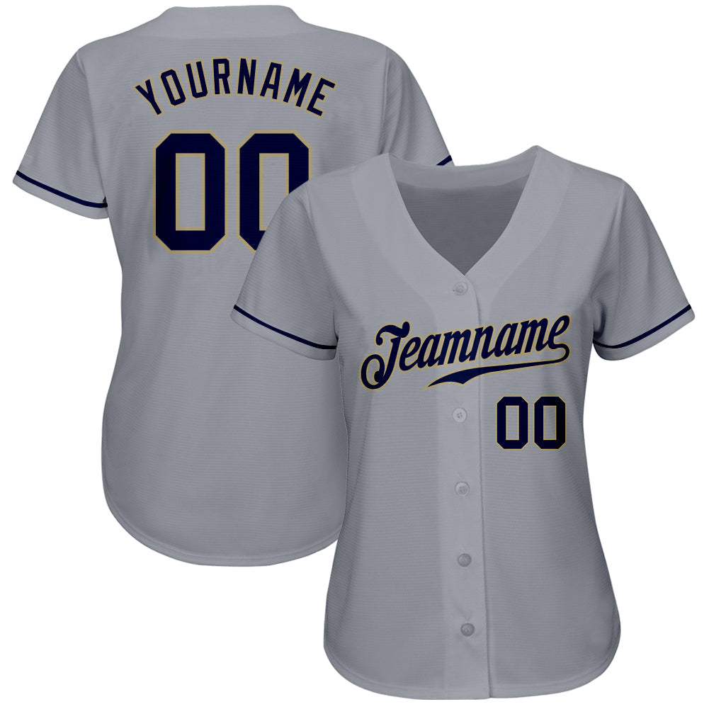Custom Gray Navy-Vegas Gold Authentic Baseball Jersey view 2