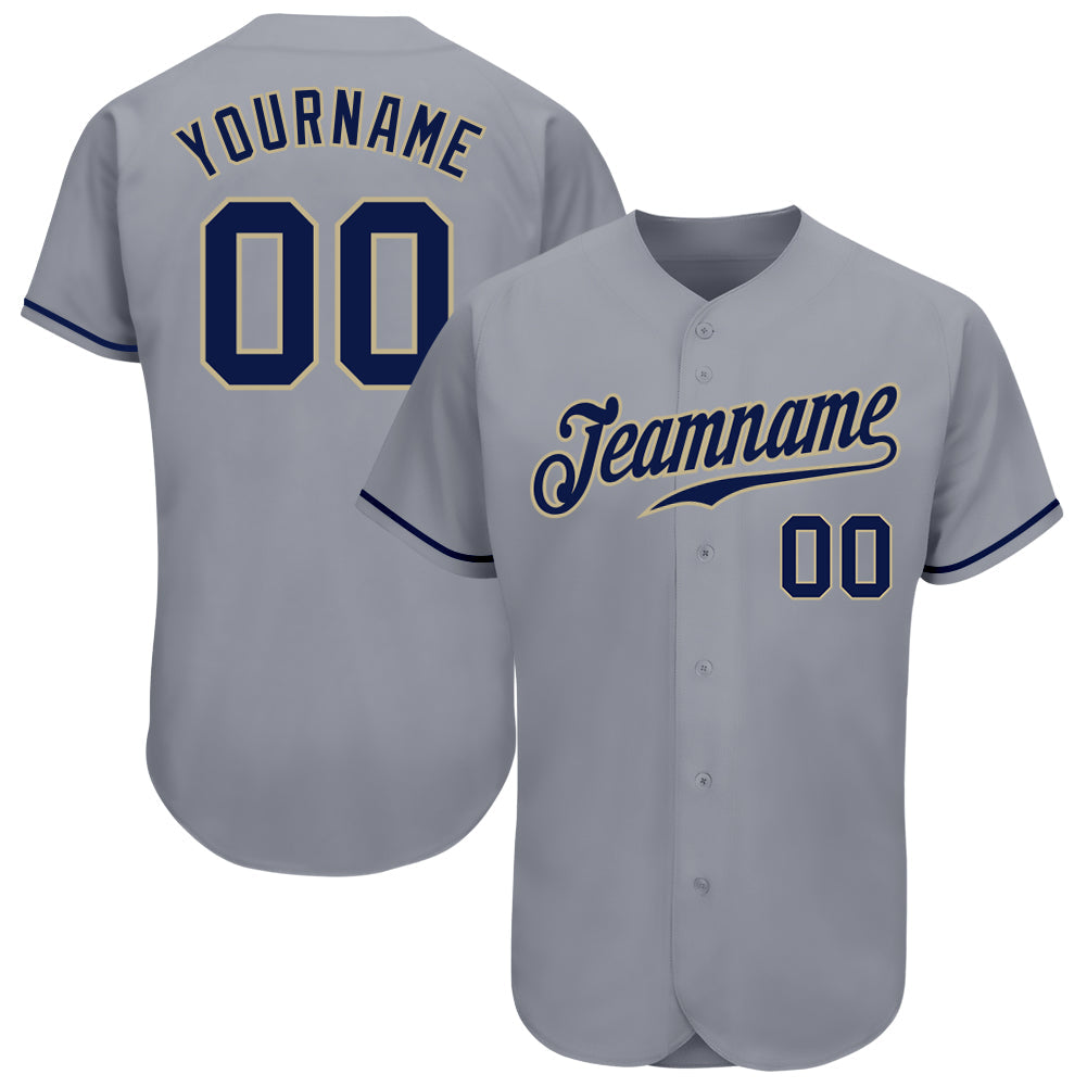 Custom Gray Navy-Vegas Gold Authentic Baseball Jersey - Main View