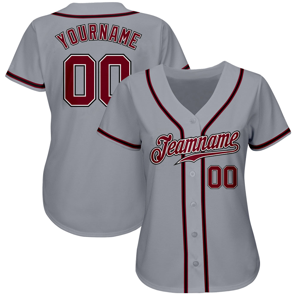 Custom Gray Crimson-Black Authentic Baseball Jersey view 2