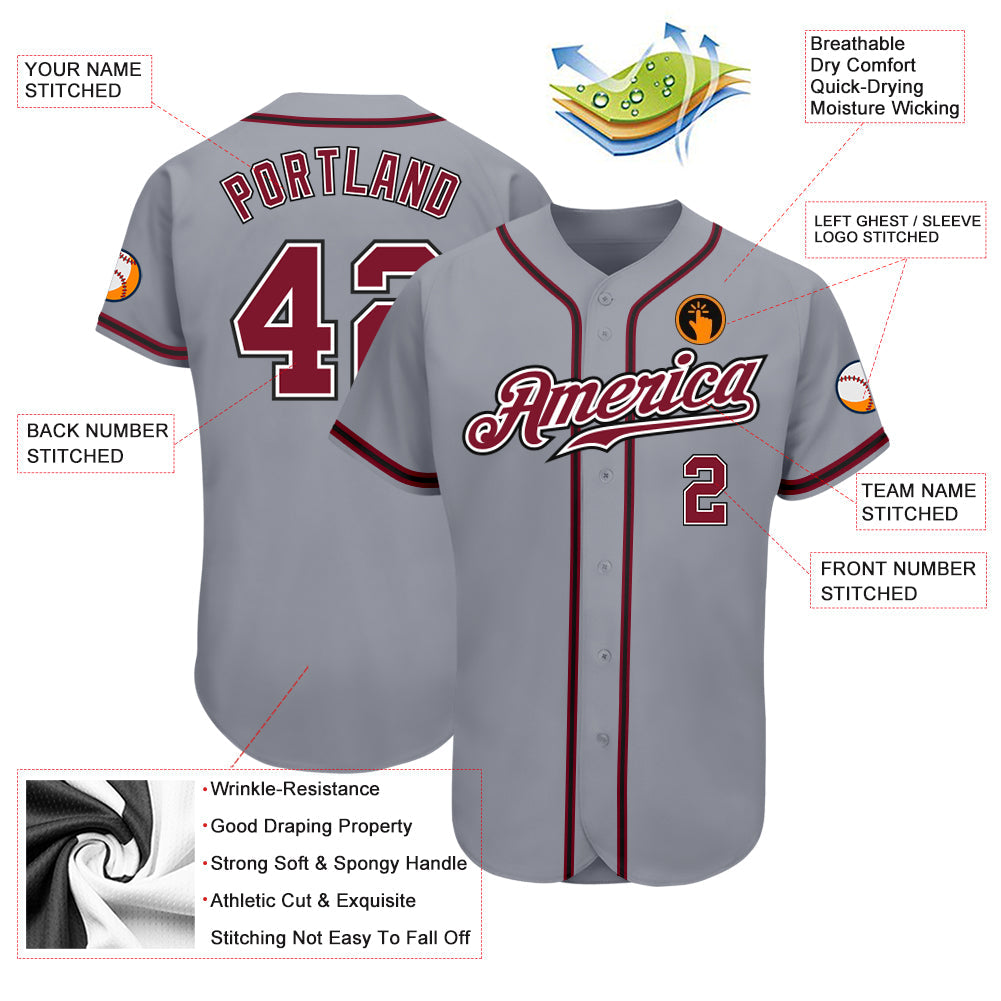 Custom Gray Crimson-Black Authentic Baseball Jersey view 3