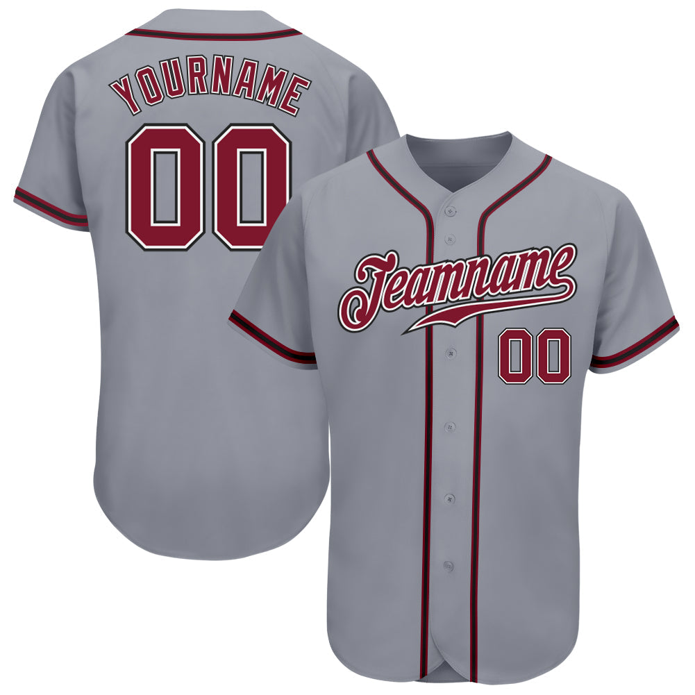 Custom Gray Crimson-Black Authentic Baseball Jersey - Main View