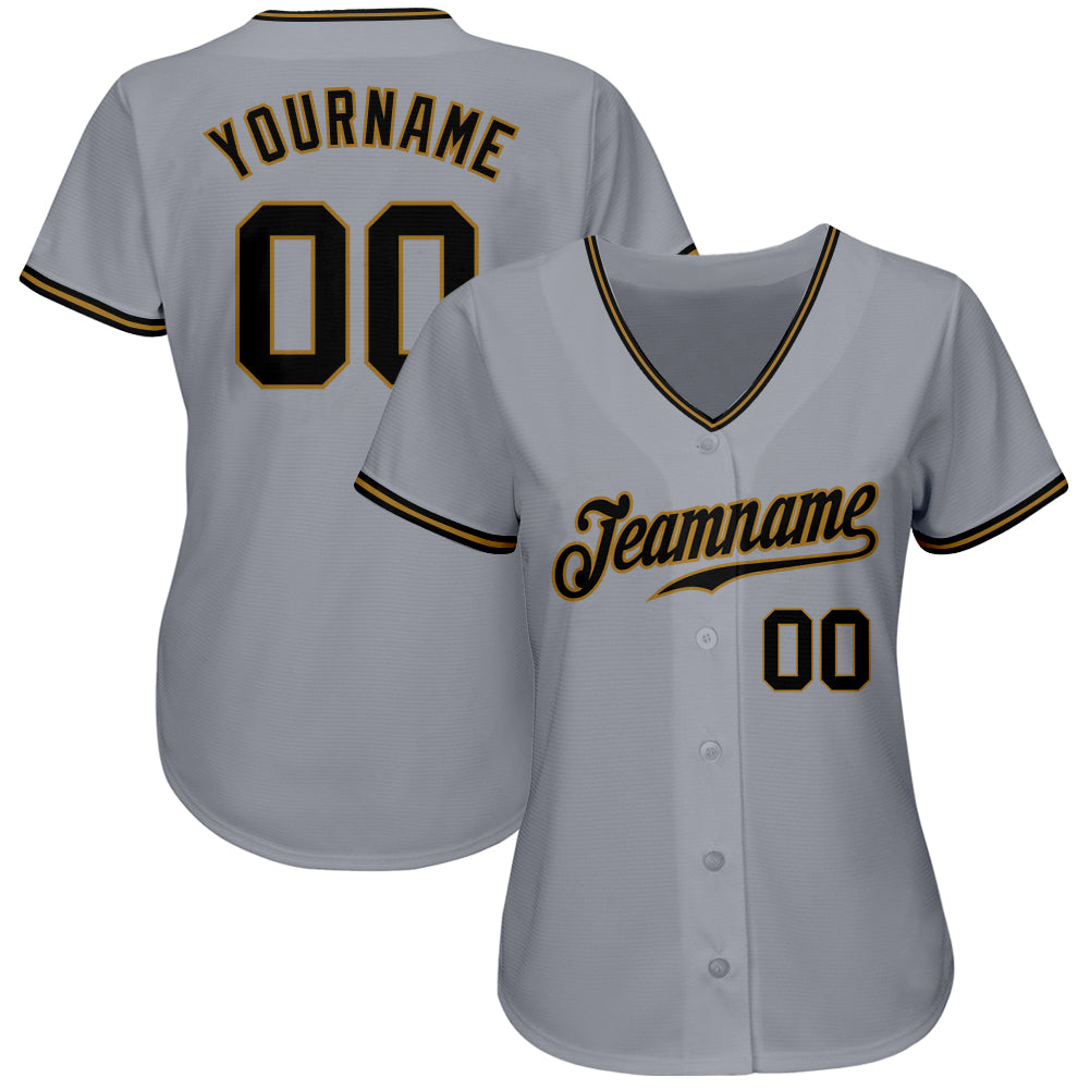 Custom Gray Black-Old Gold Authentic Baseball Jersey view 2