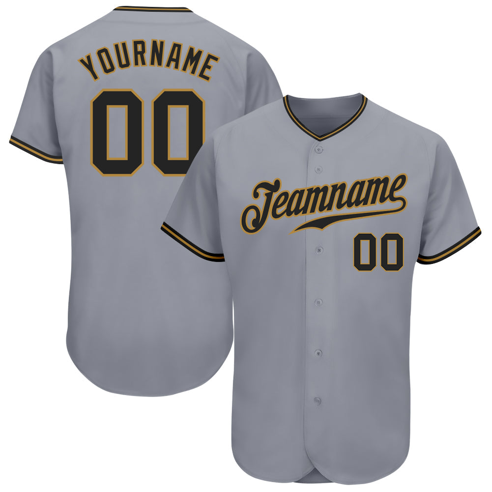 Custom Gray Black-Old Gold Authentic Baseball Jersey - Main View