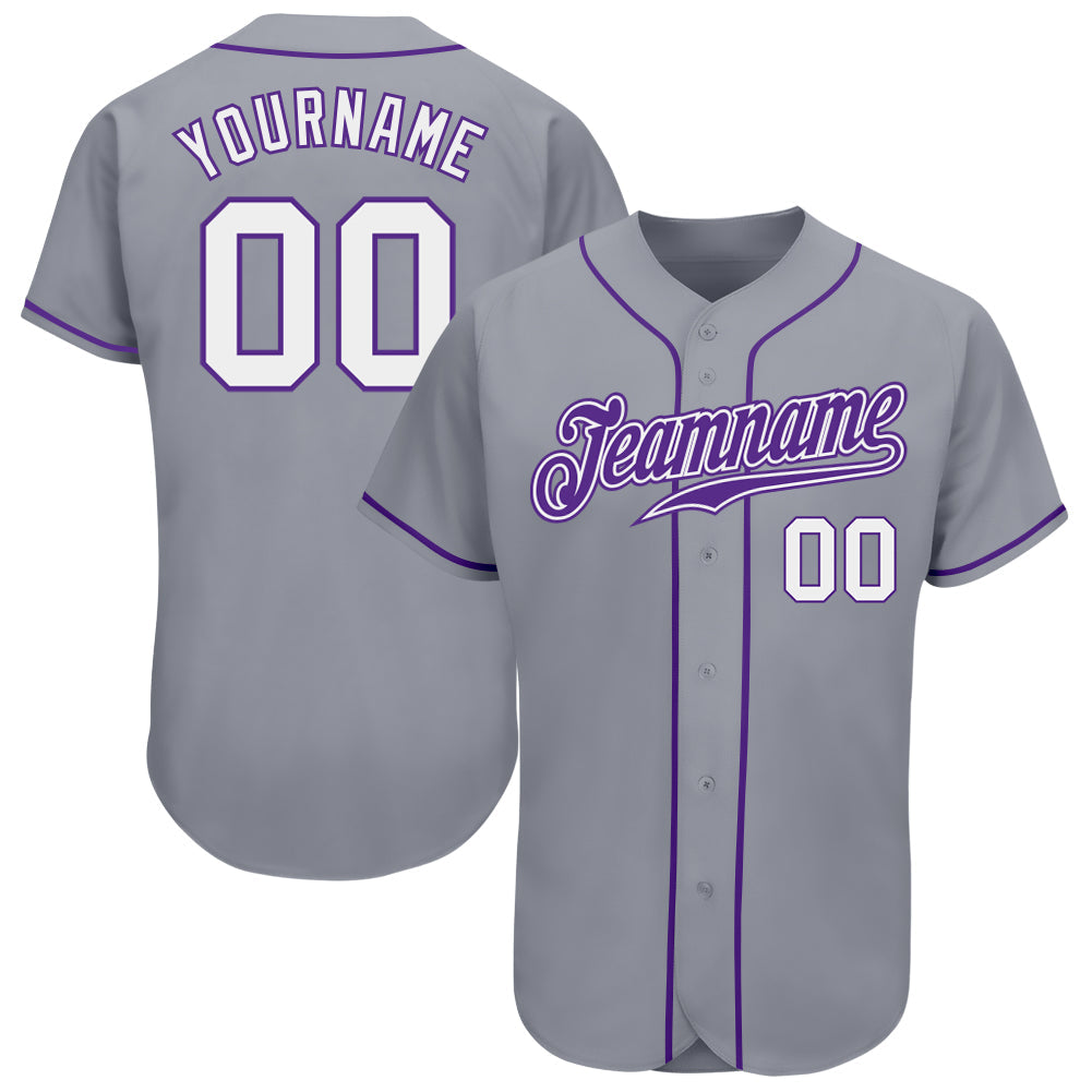 Custom Gray White-Purple Authentic Baseball Jersey - Main View