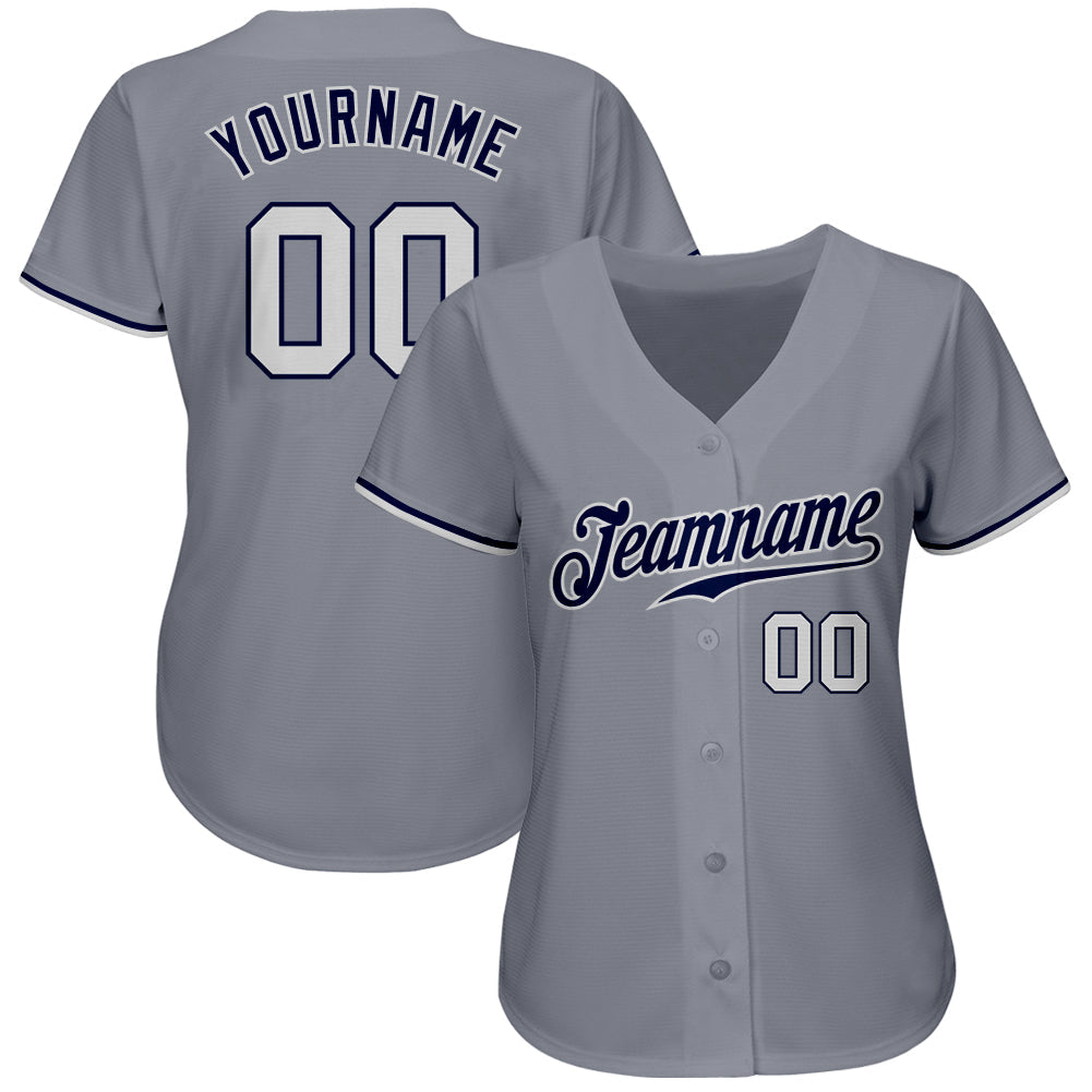 Custom Gray White-Navy Authentic Baseball Jersey view 2