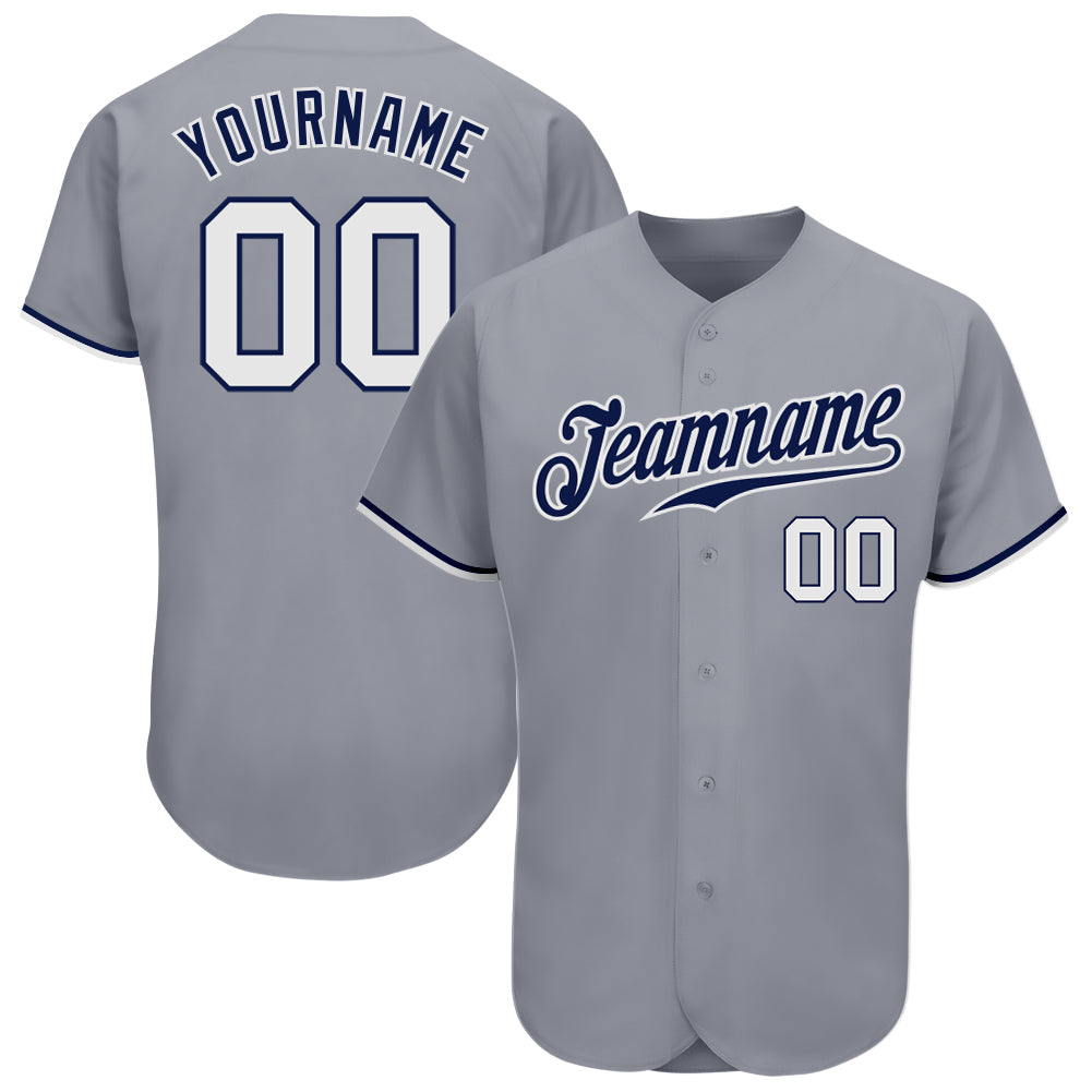 Custom Gray White-Navy Authentic Baseball Jersey - Main View