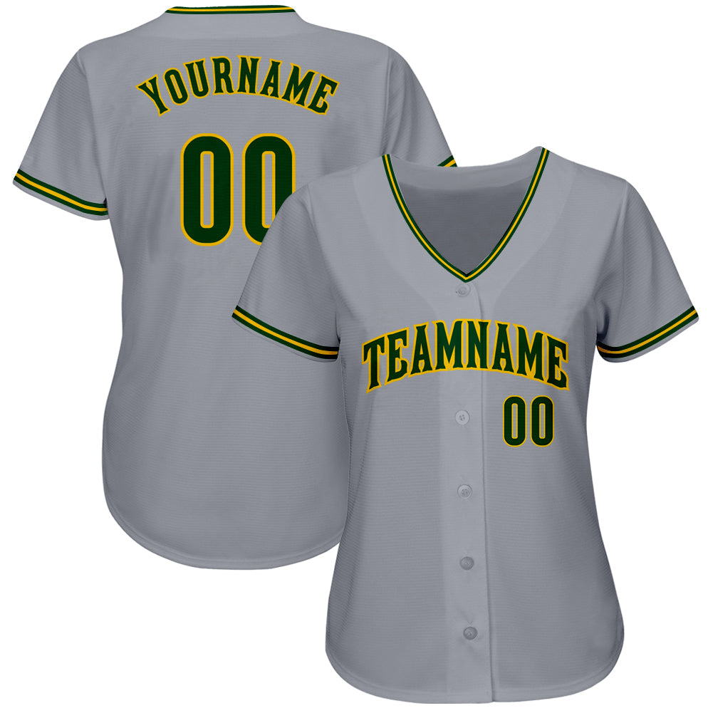 Custom Gray Green-Gold Authentic Baseball Jersey view 2