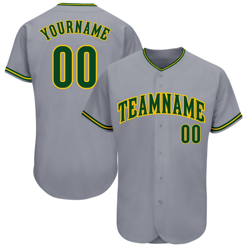 Custom Gray Green-Gold Authentic Baseball Jersey - Main View