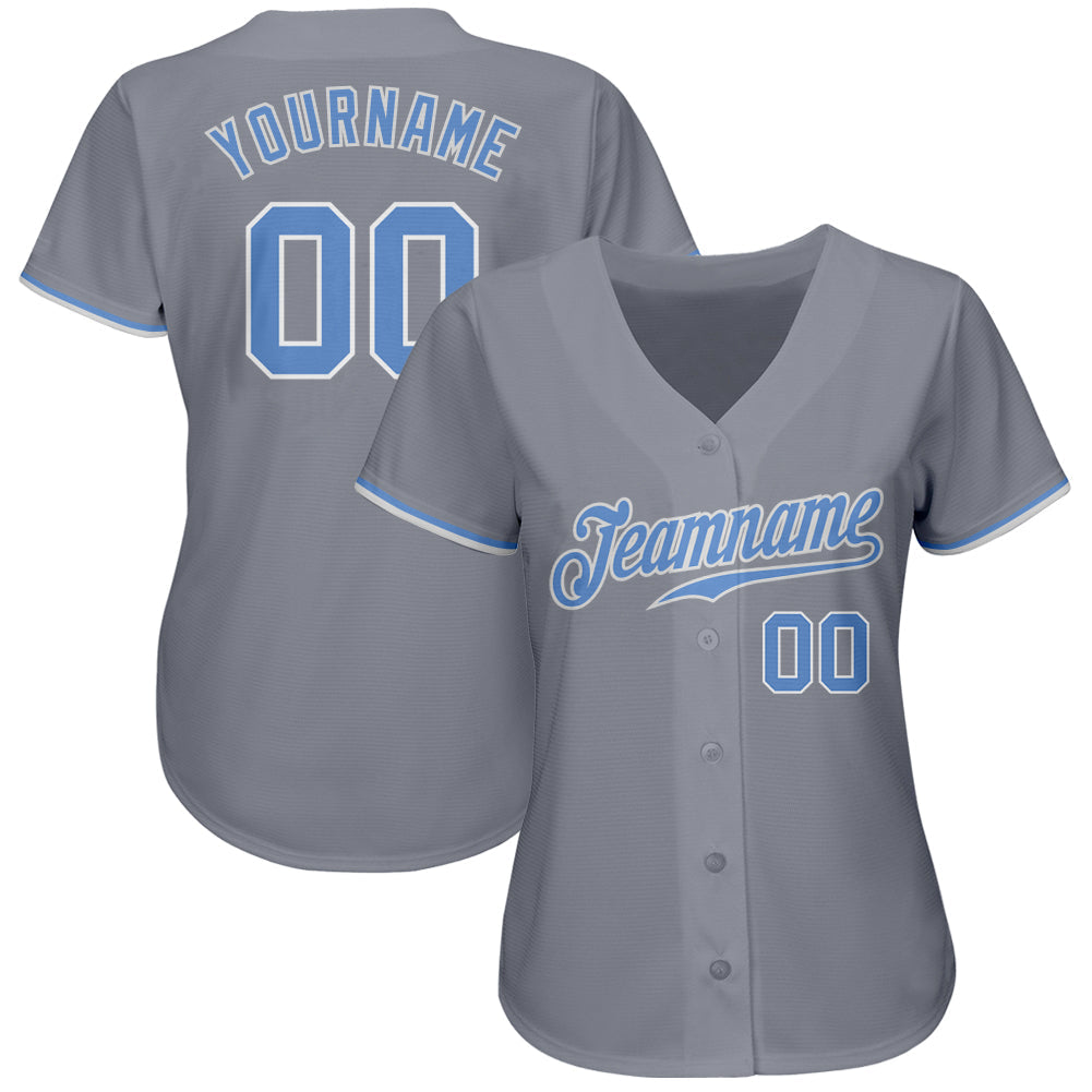 Custom Gray Light Blue-White Authentic Baseball Jersey view 2