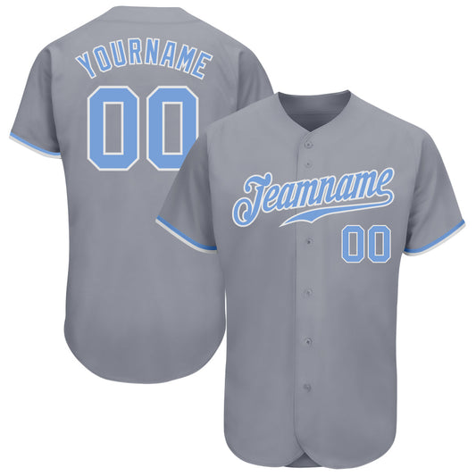 Custom Gray Light Blue-White Authentic Baseball Jersey - Main View