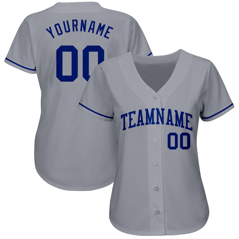 Custom Gray Royal Authentic Baseball Jersey view 2