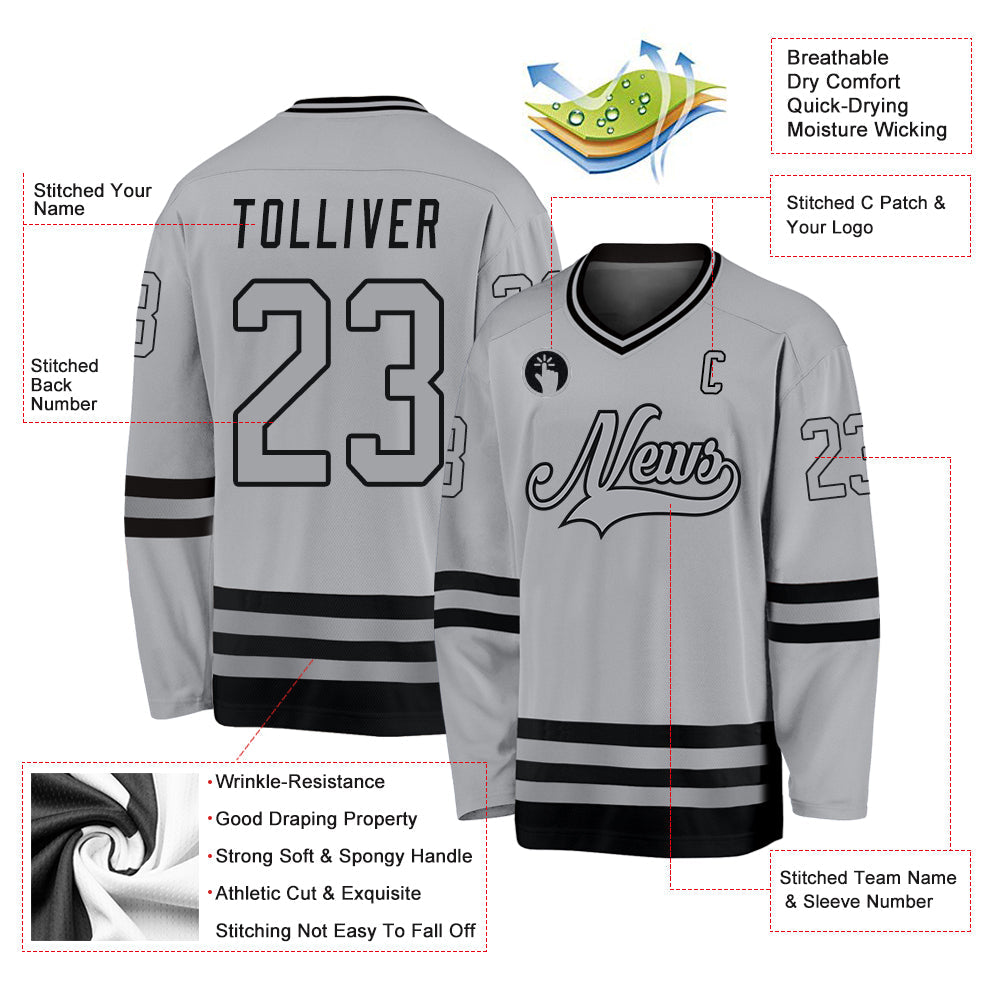 Custom Gray Gray-Black Hockey Jersey view 2
