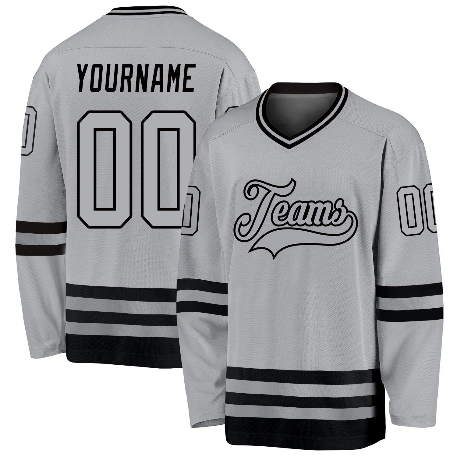 Custom Gray Gray-Black Hockey Jersey - Main View