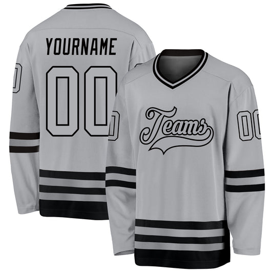 Custom Gray Gray-Black Hockey Jersey - Main View