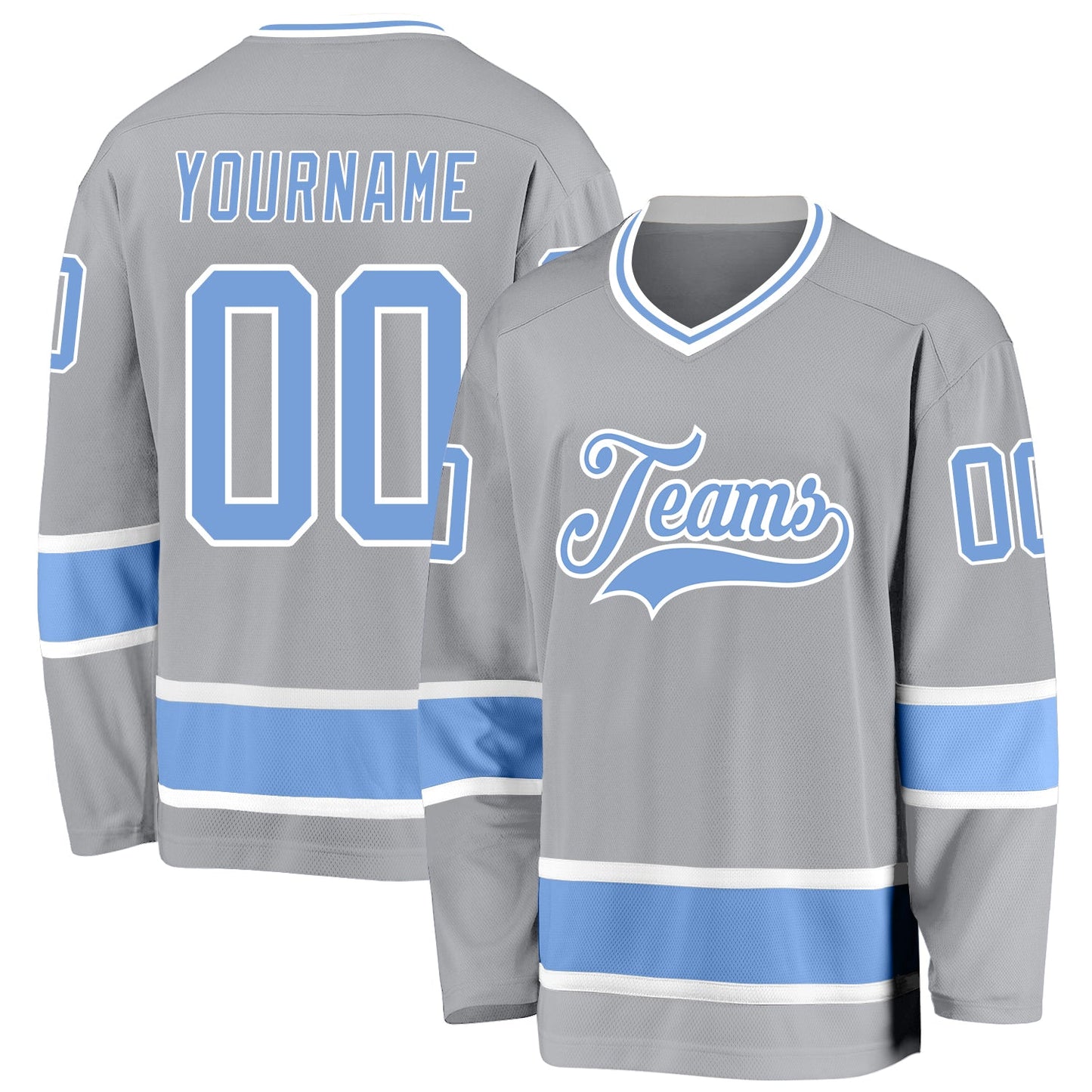 Custom Gray Light Blue-White Hockey Jersey - Main View