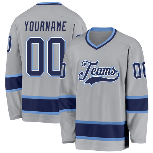 Custom Gray Navy-Light Blue Hockey Jersey - Main View