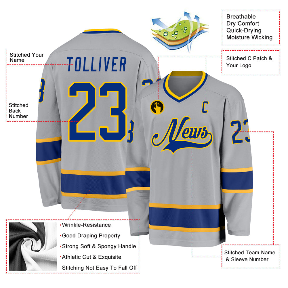 Custom Gray Royal-Gold Hockey Jersey view 2