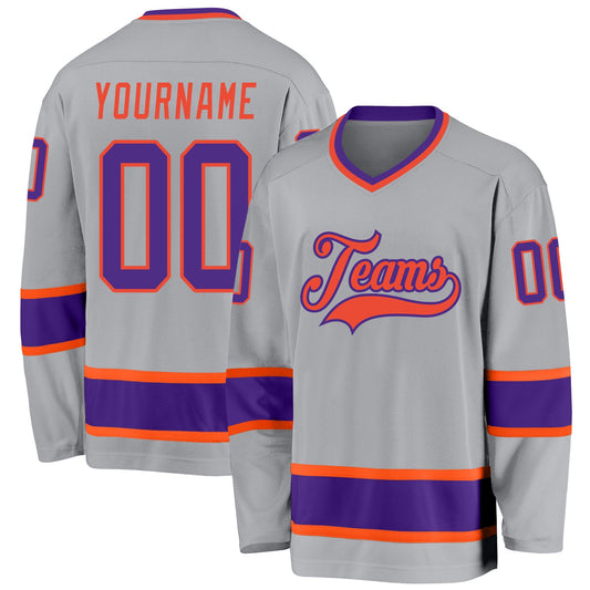 Custom Gray Purple-Orange Hockey Jersey - Main View