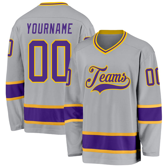 Custom Gray Purple-Gold Hockey Jersey - Main View