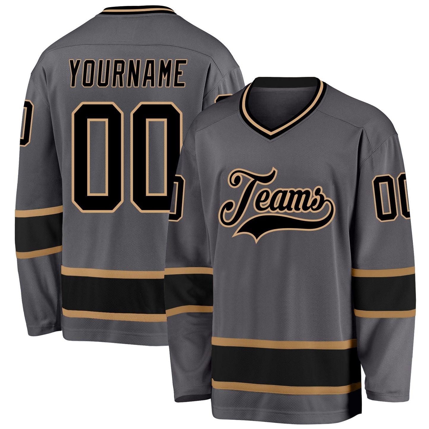 Custom Steel Gray Black-Old Gold Hockey Jersey - Main View
